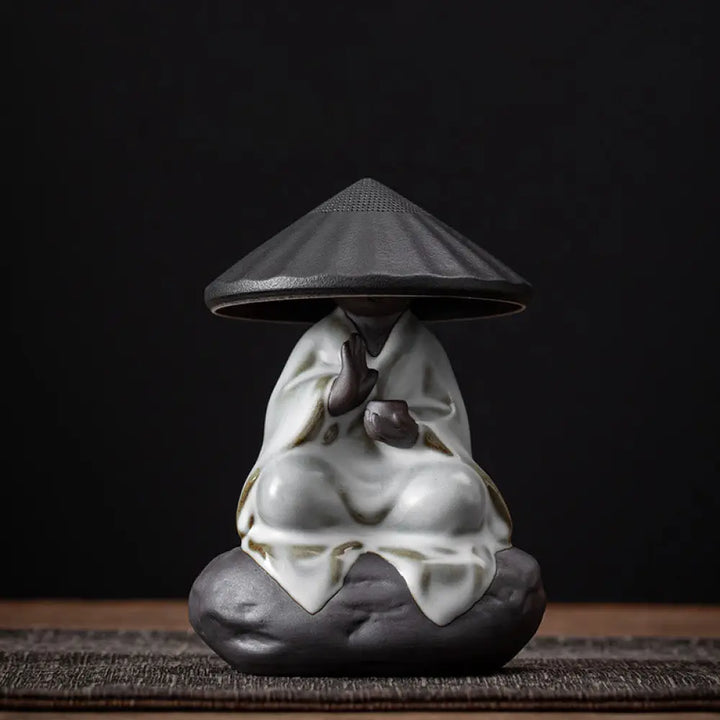 Buddha Stones Little Zen Monk Hat Strainer Ceramic Tea Accessories Figurine Home Decoration - Monk Black Hat Strainer