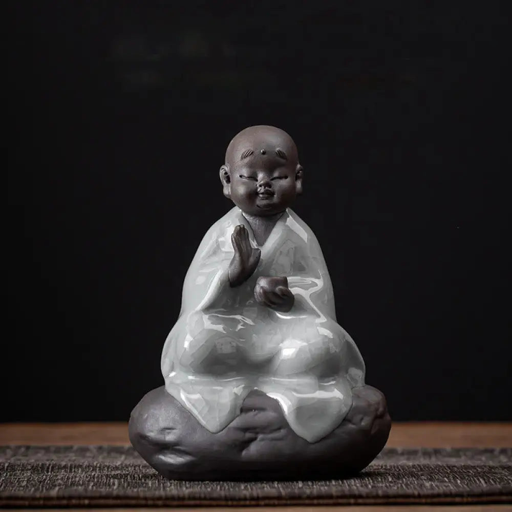 Buddha Stones Little Zen Monk Hat Strainer Ceramic Tea Accessories Figurine Home Decoration - Crack Pattern Monk