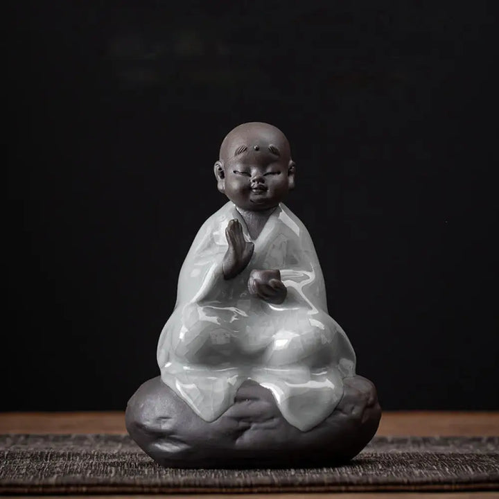 Buddha Stones Little Zen Monk Hat Strainer Ceramic Tea Accessories Figurine Home Decoration - Crack Pattern Monk