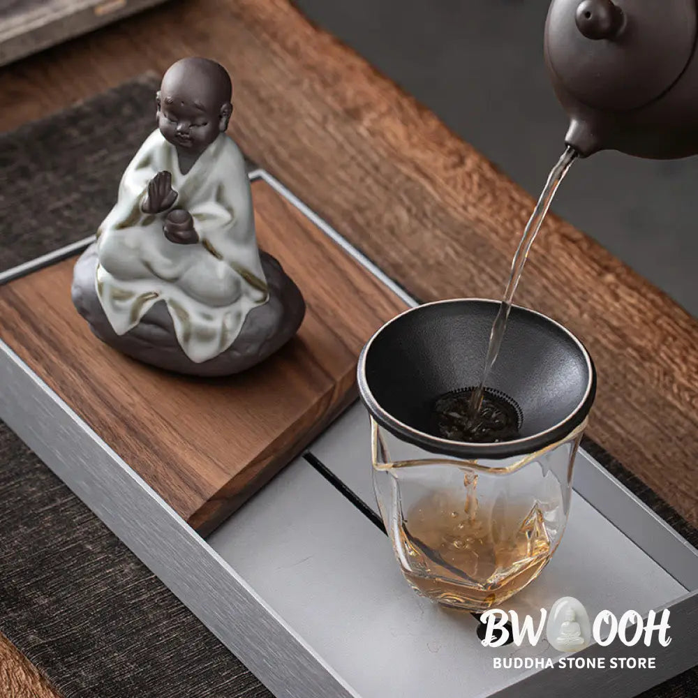 Buddha Stones Little Zen Monk Hat Strainer Ceramic Tea Accessories Figurine Home Decoration - Decorations