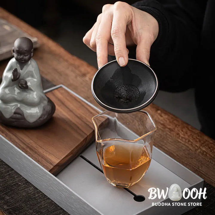 Buddha Stones Little Zen Monk Hat Strainer Ceramic Tea Accessories Figurine Home Decoration - Decorations