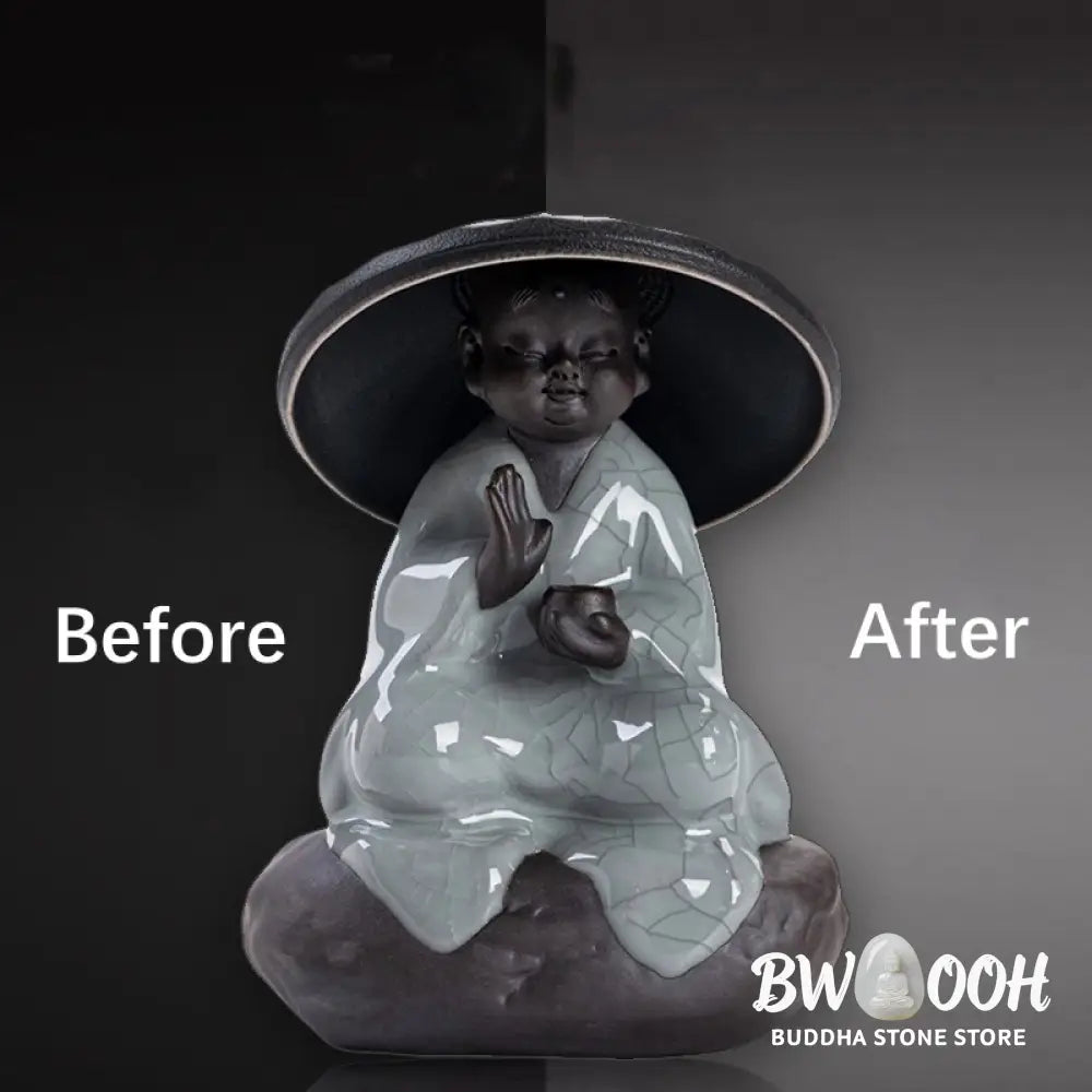Buddha Stones Little Zen Monk Hat Strainer Ceramic Tea Accessories Figurine Home Decoration - Decorations