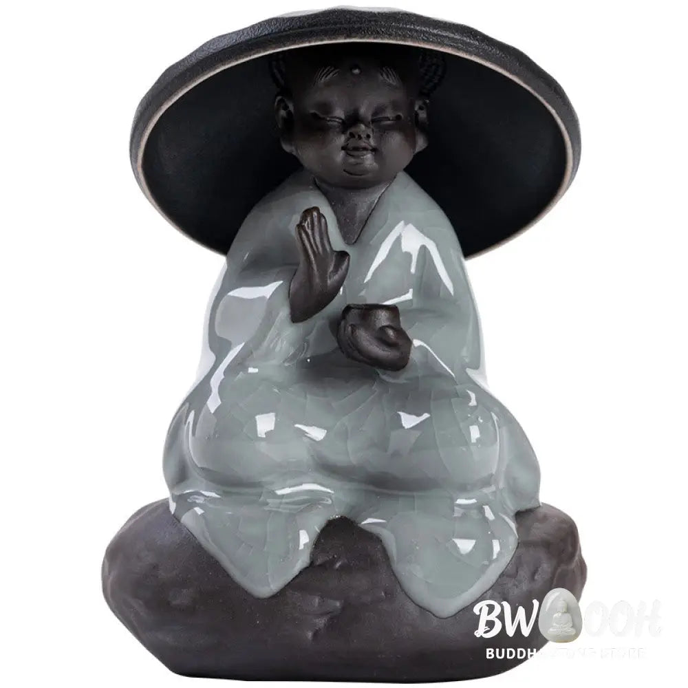 Buddha Stones Little Zen Monk Hat Strainer Ceramic Tea Accessories Figurine Home Decoration - Decorations