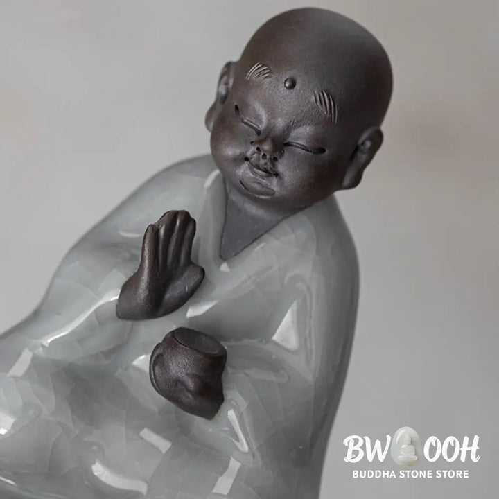 Buddha Stones Little Zen Monk Hat Strainer Ceramic Tea Accessories Figurine Home Decoration - Decorations