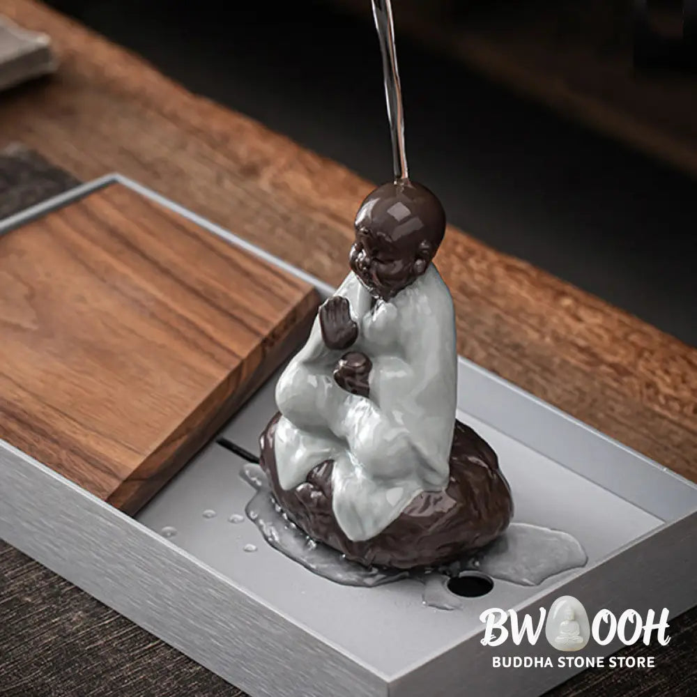 Buddha Stones Little Zen Monk Hat Strainer Ceramic Tea Accessories Figurine Home Decoration - Decorations
