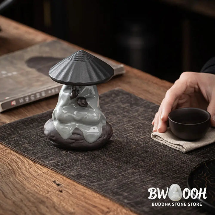Buddha Stones Little Zen Monk Hat Strainer Ceramic Tea Accessories Figurine Home Decoration - Decorations