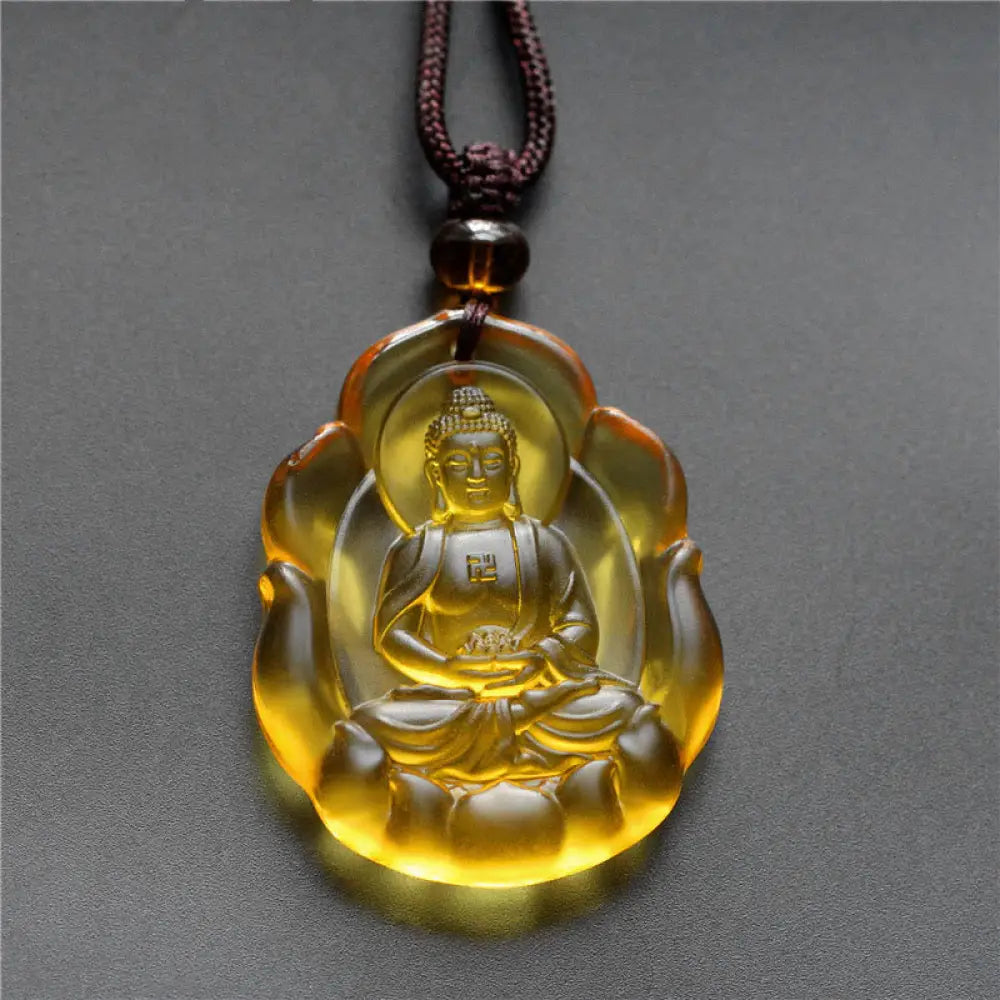 Buddha Stones Liuli Crystal Chinese Zodiac Natal Buddha Protection Necklace Pendant - BWOOOH - Dog/Pig-Amitabha Buddha