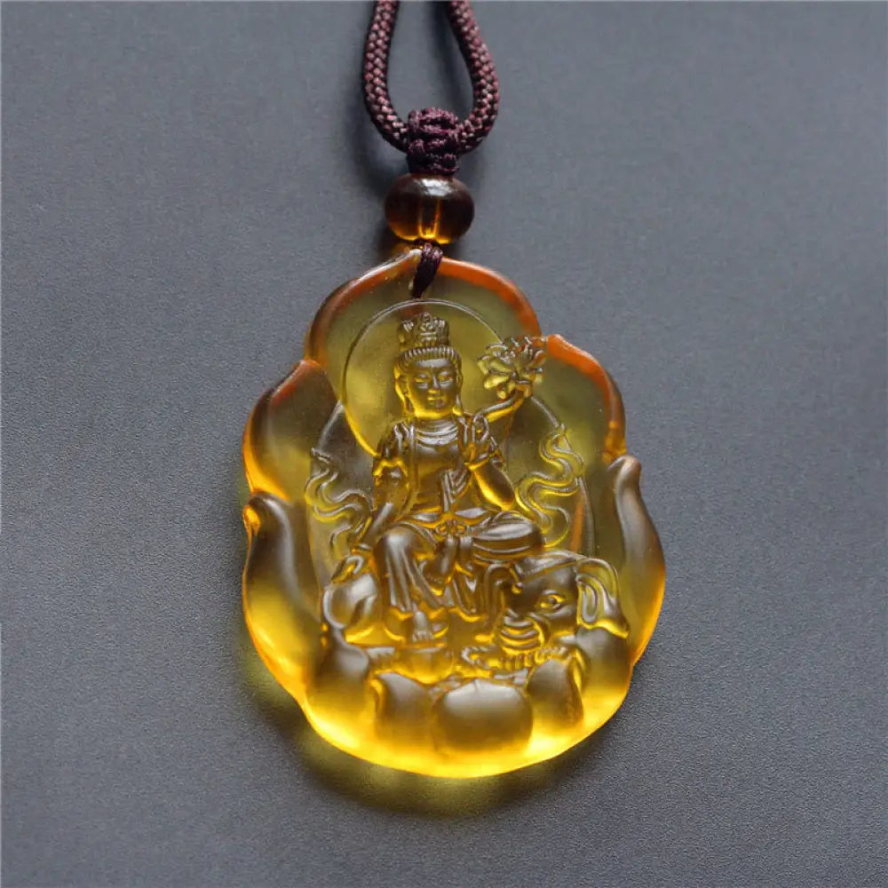 Buddha Stones Liuli Crystal Chinese Zodiac Natal Buddha Protection Necklace Pendant - BWOOOH