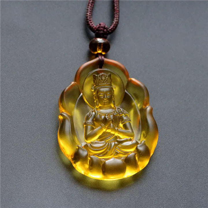 Buddha Stones Liuli Crystal Chinese Zodiac Natal Buddha Protection Necklace Pendant - BWOOOH - Goat/Monkey-Tathagata
