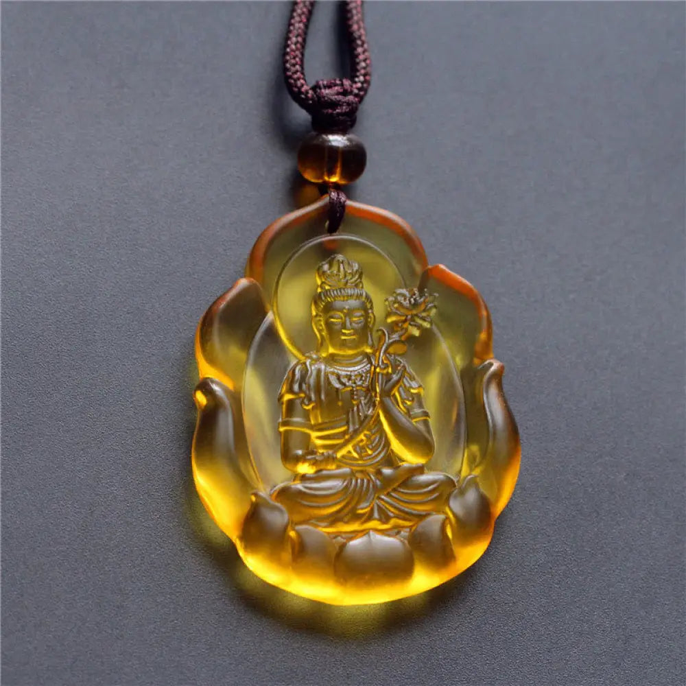 Buddha Stones Liuli Crystal Chinese Zodiac Natal Buddha Protection Necklace Pendant - BWOOOH - Horse-Mahasattva