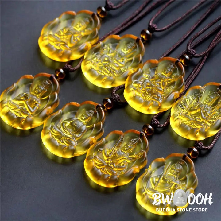 Buddha Stones Liuli Crystal Chinese Zodiac Natal Buddha Protection Necklace Pendant - BWOOOH - Necklaces &amp; Pendants