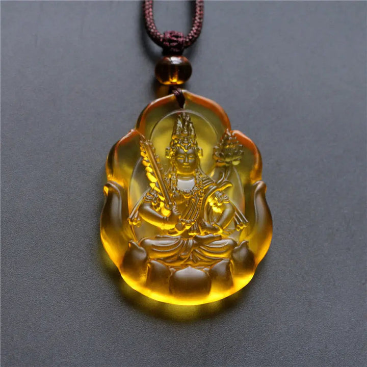 Buddha Stones Liuli Crystal Chinese Zodiac Natal Buddha Protection Necklace Pendant - BWOOOH - Ox/Tiger-Void