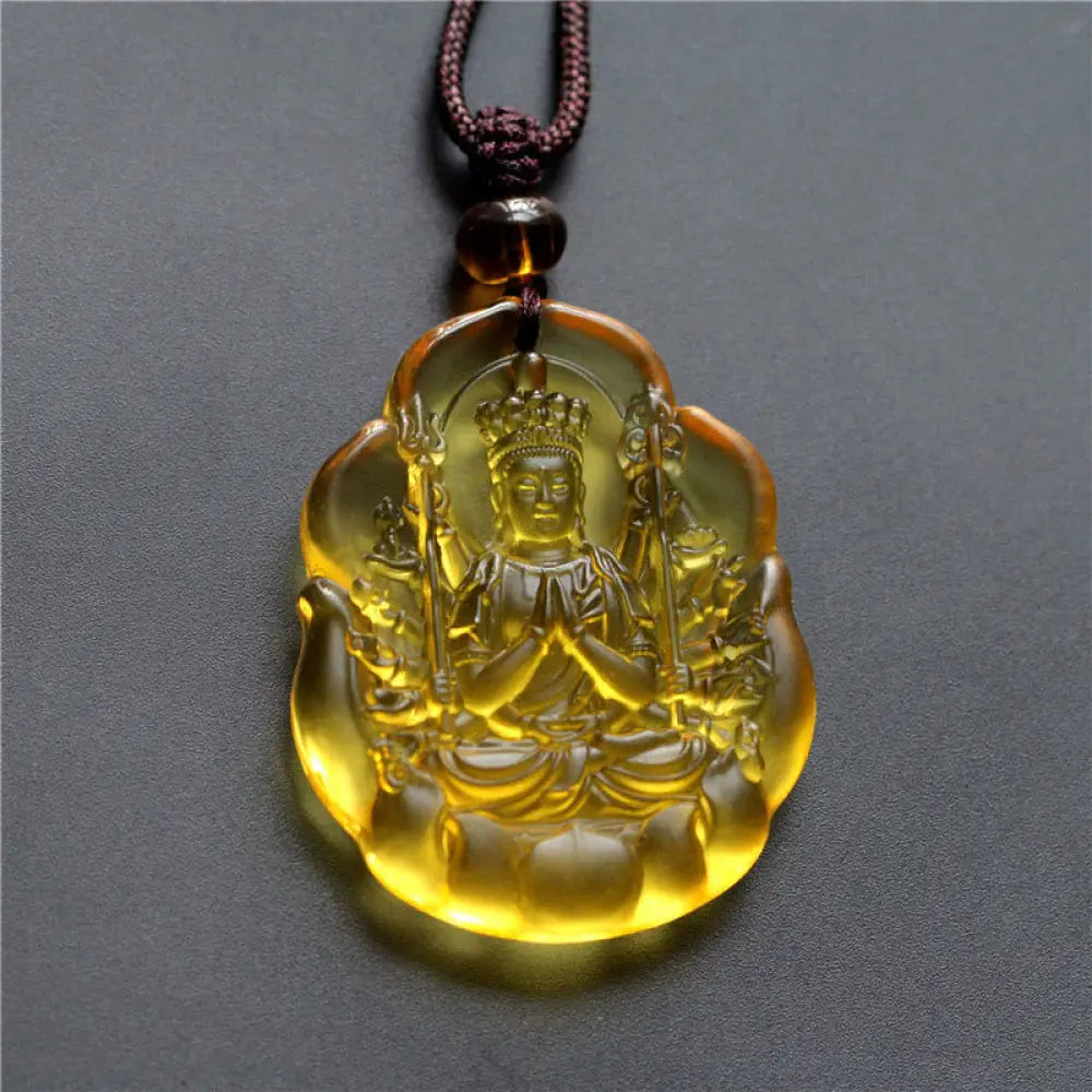 Buddha Stones Liuli Crystal Chinese Zodiac Natal Buddha Protection Necklace Pendant - BWOOOH - Rat-Thousand-armed