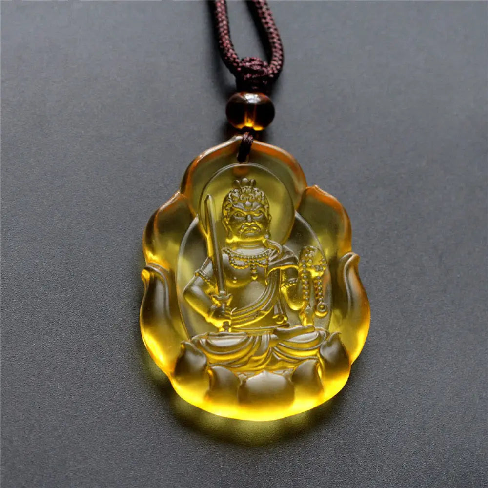 Buddha Stones Liuli Crystal Chinese Zodiac Natal Buddha Protection Necklace Pendant - BWOOOH - Rooster-Acalanatha
