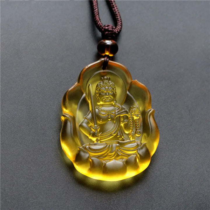 Buddha Stones Liuli Crystal Chinese Zodiac Natal Buddha Protection Necklace Pendant - BWOOOH - Rooster-Acalanatha