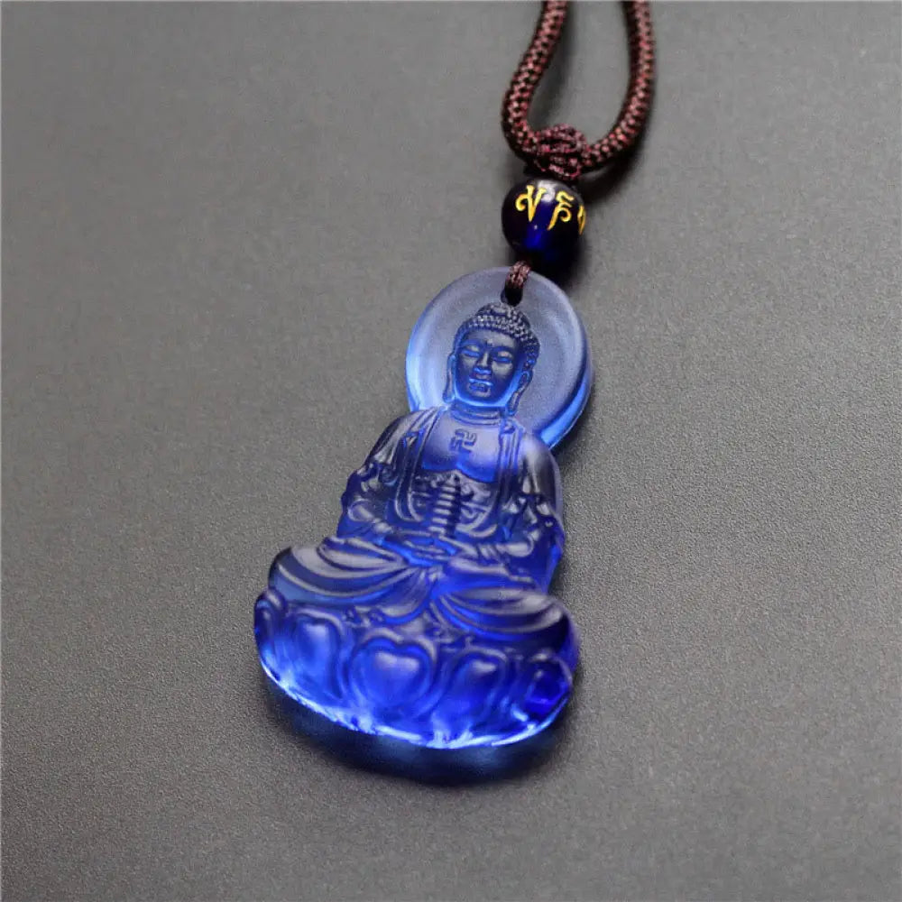 Buddha Stones Liuli Crystal Medicine Buddha Serenity Necklace Pendant - BWOOOH - Medicine Buddha-Blue - Necklaces &