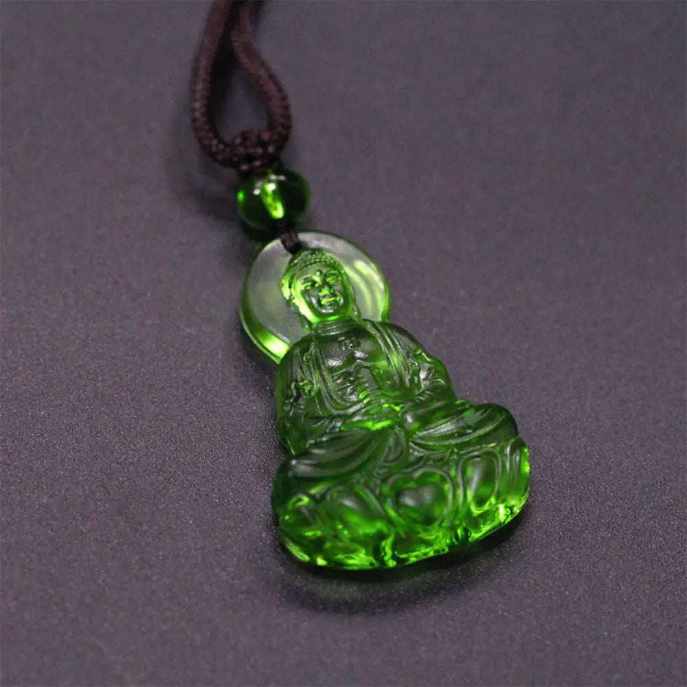 Buddha Stones Liuli Crystal Medicine Buddha Serenity Necklace Pendant - BWOOOH - Medicine Buddha-Green - Necklaces &