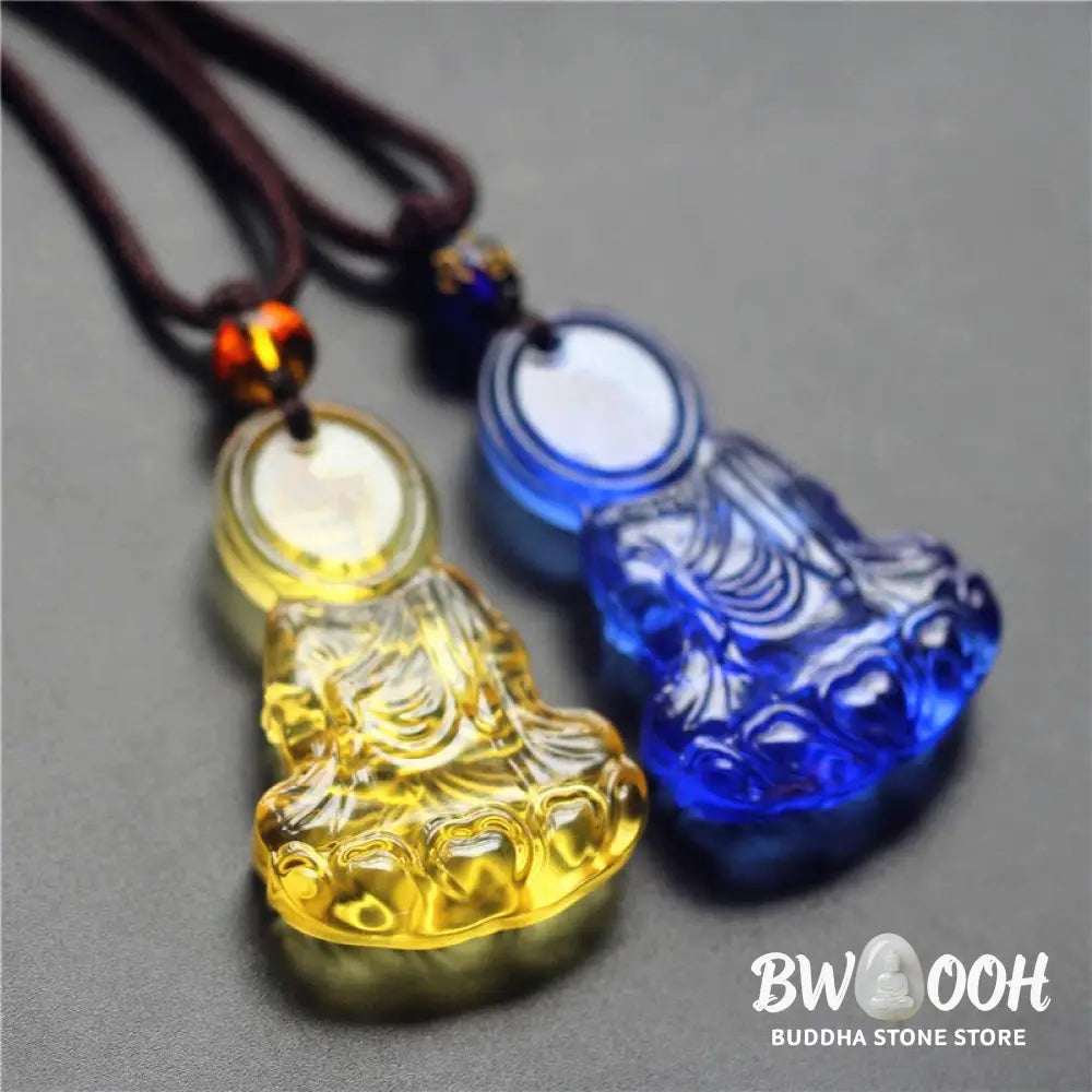 Buddha Stones Liuli Crystal Medicine Buddha Serenity Necklace Pendant - BWOOOH - Necklaces &amp; Pendants