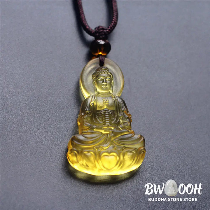 Buddha Stones Liuli Crystal Medicine Buddha Serenity Necklace Pendant - BWOOOH - Necklaces &amp; Pendants