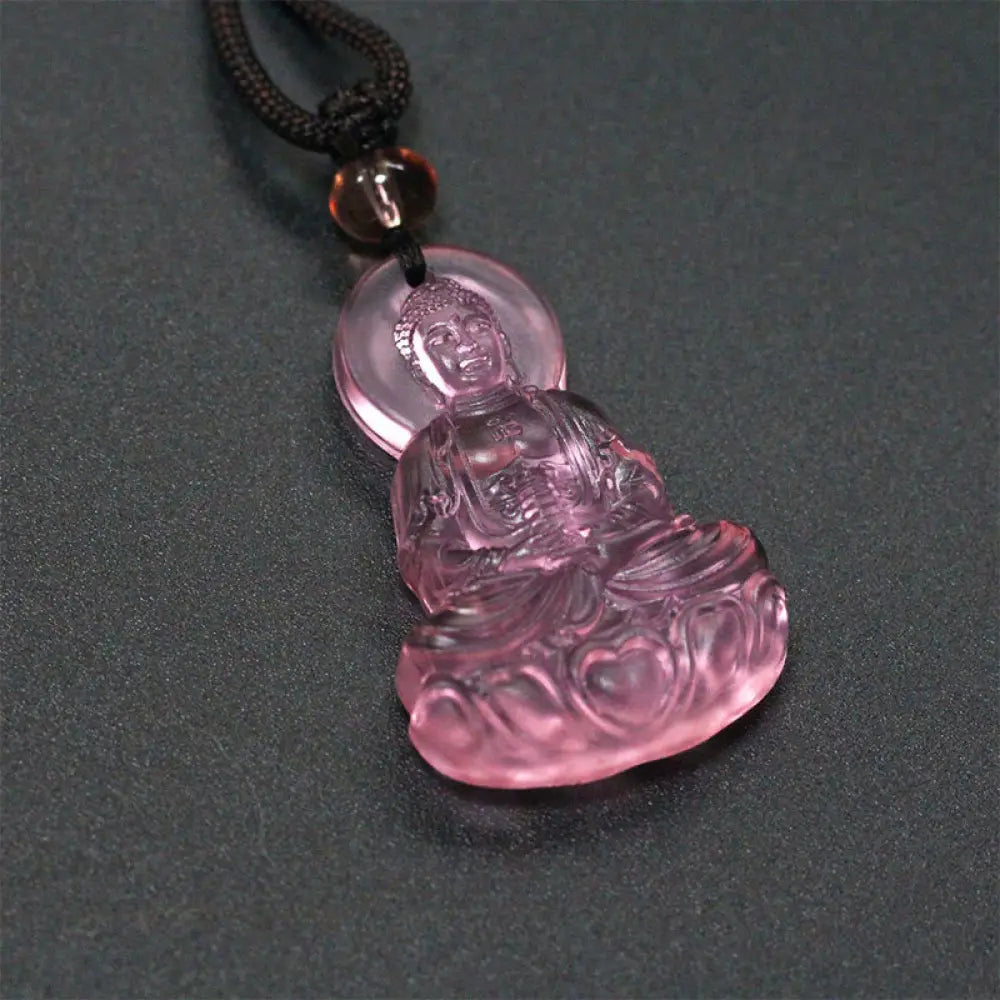 Buddha Stones Liuli Crystal Medicine Buddha Serenity Necklace Pendant - BWOOOH - Medicine Buddha-Pink - Necklaces &amp;