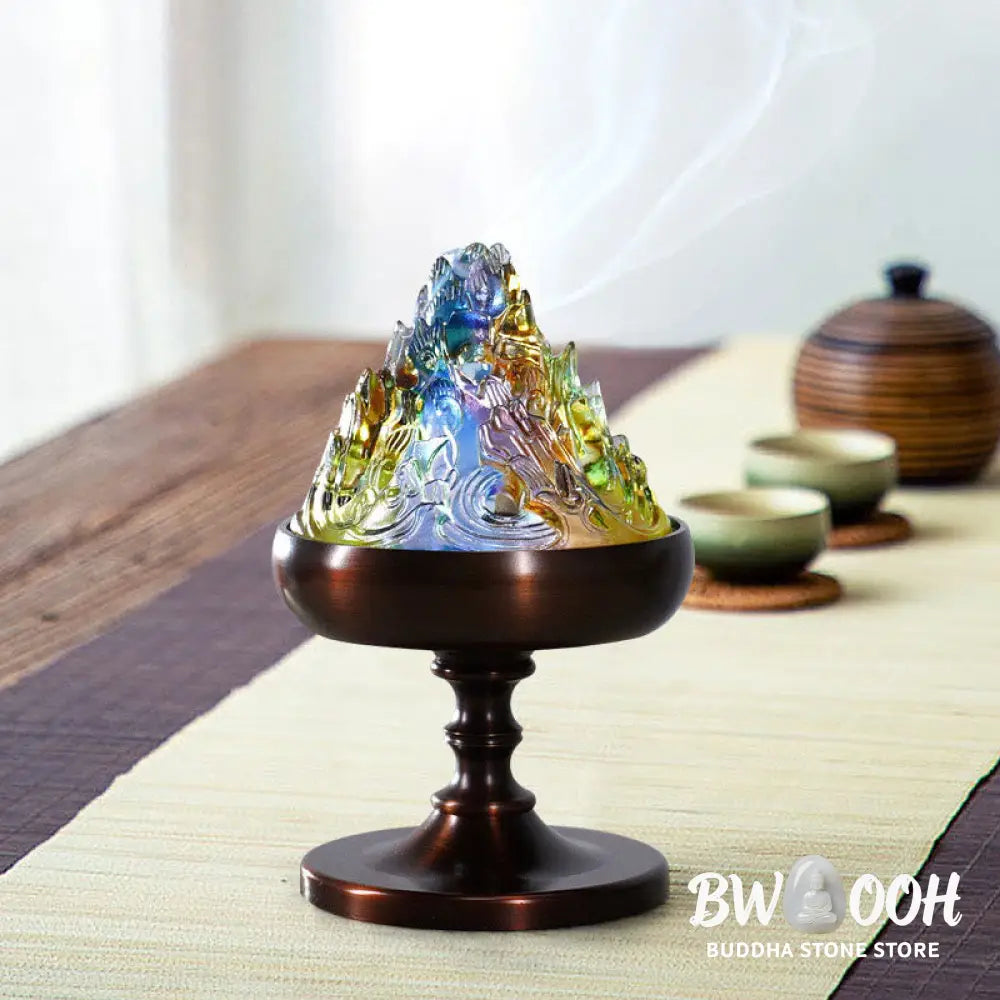 BWOOOH Liuli Crystal Mountain Healing Meditation Incense Burner - Liuli Incense Burner 8.5*13.5cm - Incense
