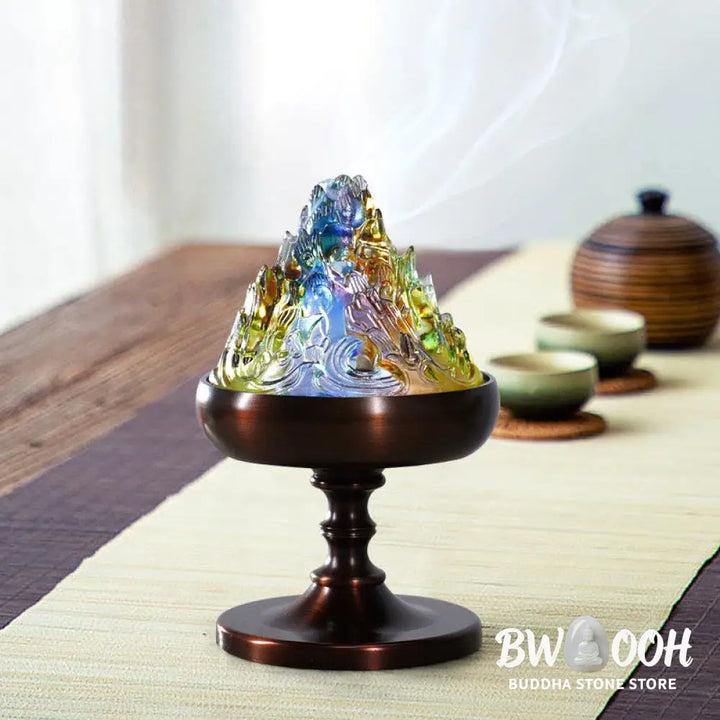 BWOOOH Liuli Crystal Mountain Healing Meditation Incense Burner - Liuli Incense Burner 8.5*13.5cm - Incense