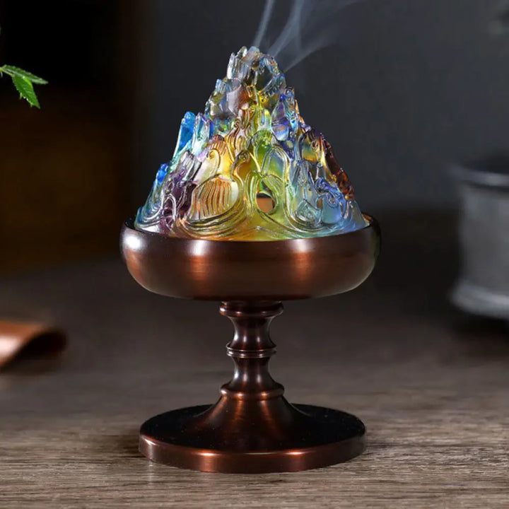 BWOOOH Liuli Crystal Mountain Healing Meditation Incense Burner - Liuli Incense Burner 8.5*13.5cm - Incense