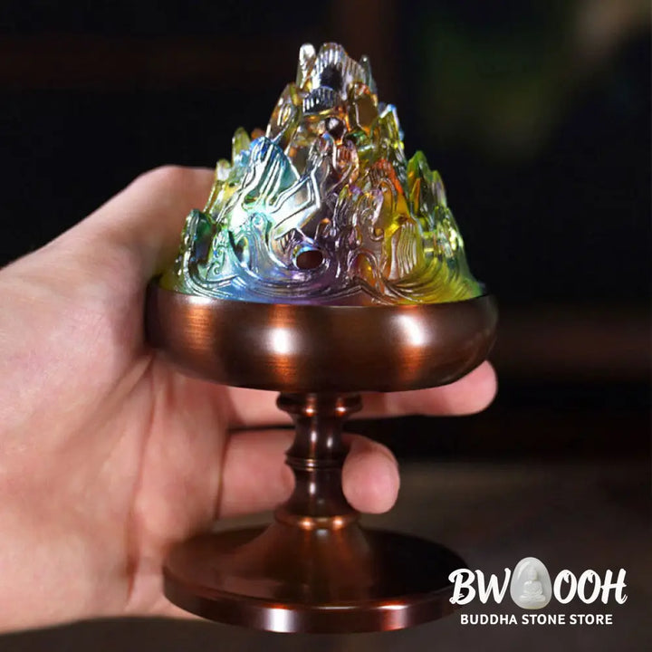 BWOOOH Liuli Crystal Mountain Healing Meditation Incense Burner - Liuli Incense Burner 8.5*13.5cm - Incense