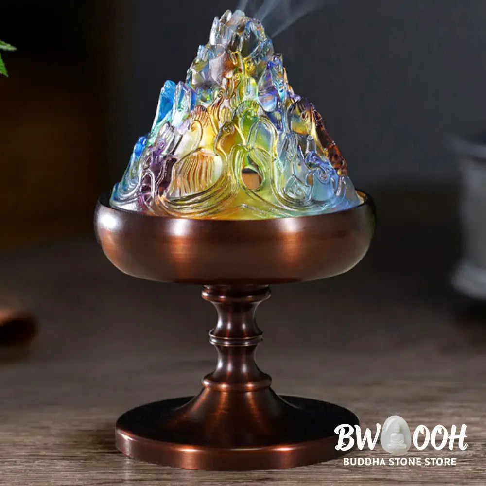 BWOOOH Liuli Crystal Mountain Healing Meditation Incense Burner - Liuli Incense Burner 8.5*13.5cm - Incense