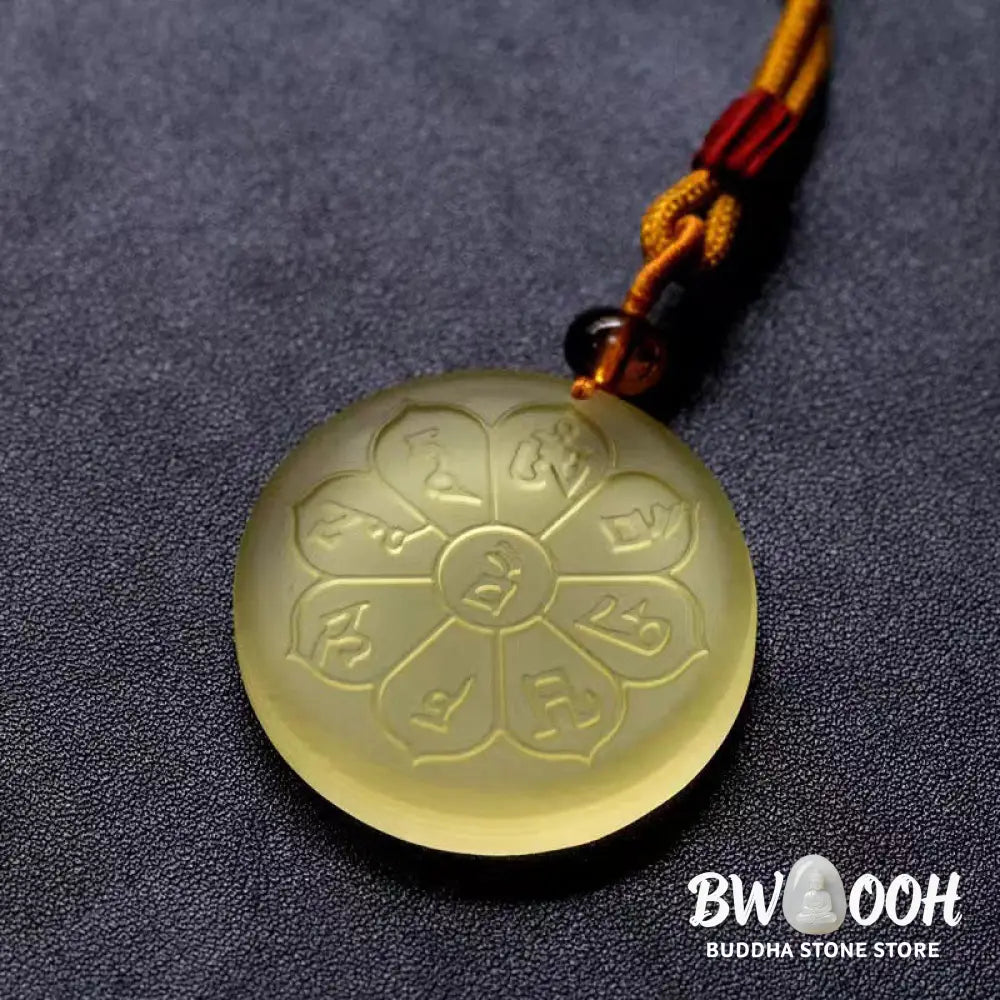 Buddha Stones Liuli Crystal Wealth God Mantra Abundance Eight-petal Shape Necklace Pendant - BWOOOH - Necklaces &amp;