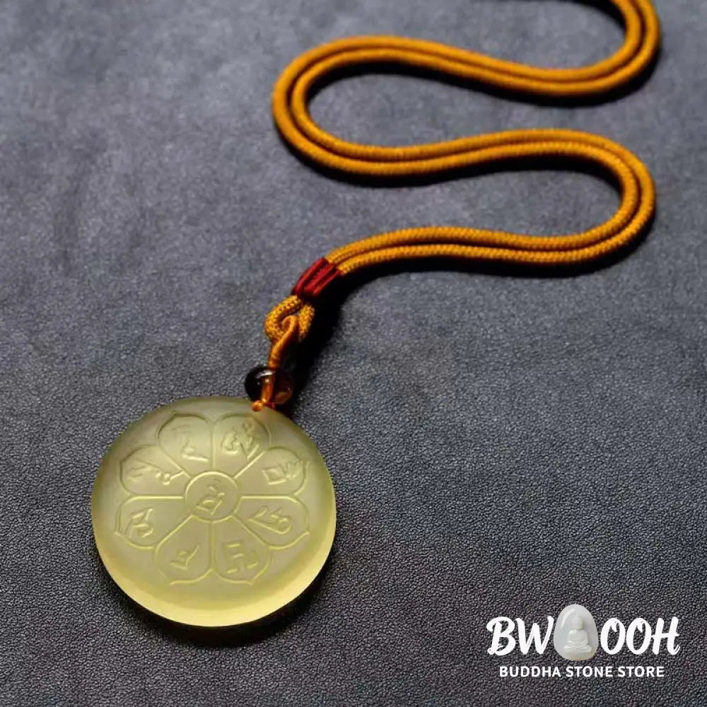 Buddha Stones Liuli Crystal Wealth God Mantra Abundance Eight-petal Shape Necklace Pendant - BWOOOH - Necklaces &