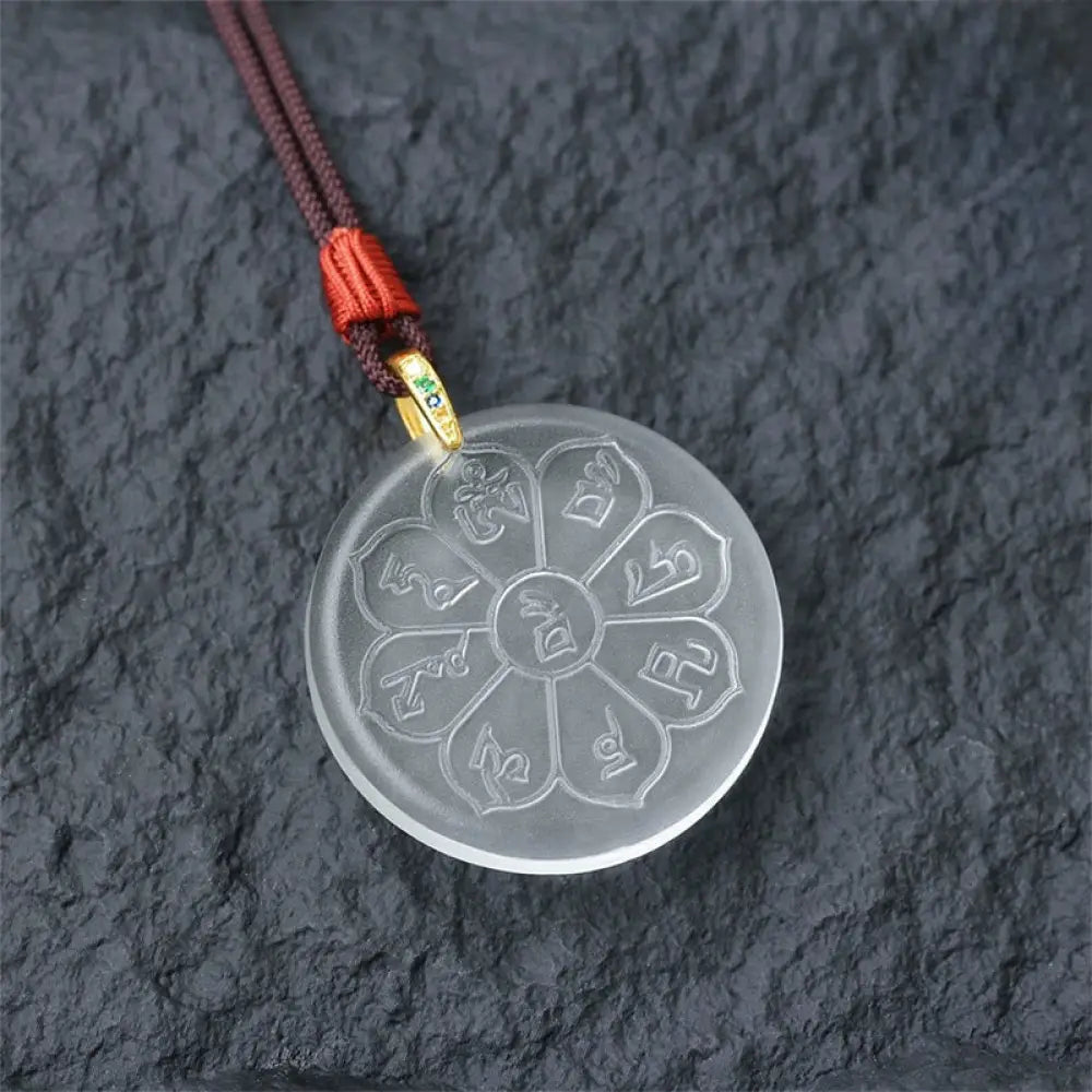 Buddha Stones Liuli Crystal Wealth God Mantra Abundance Eight-petal Shape Necklace Pendant - BWOOOH - Liuli Crystal