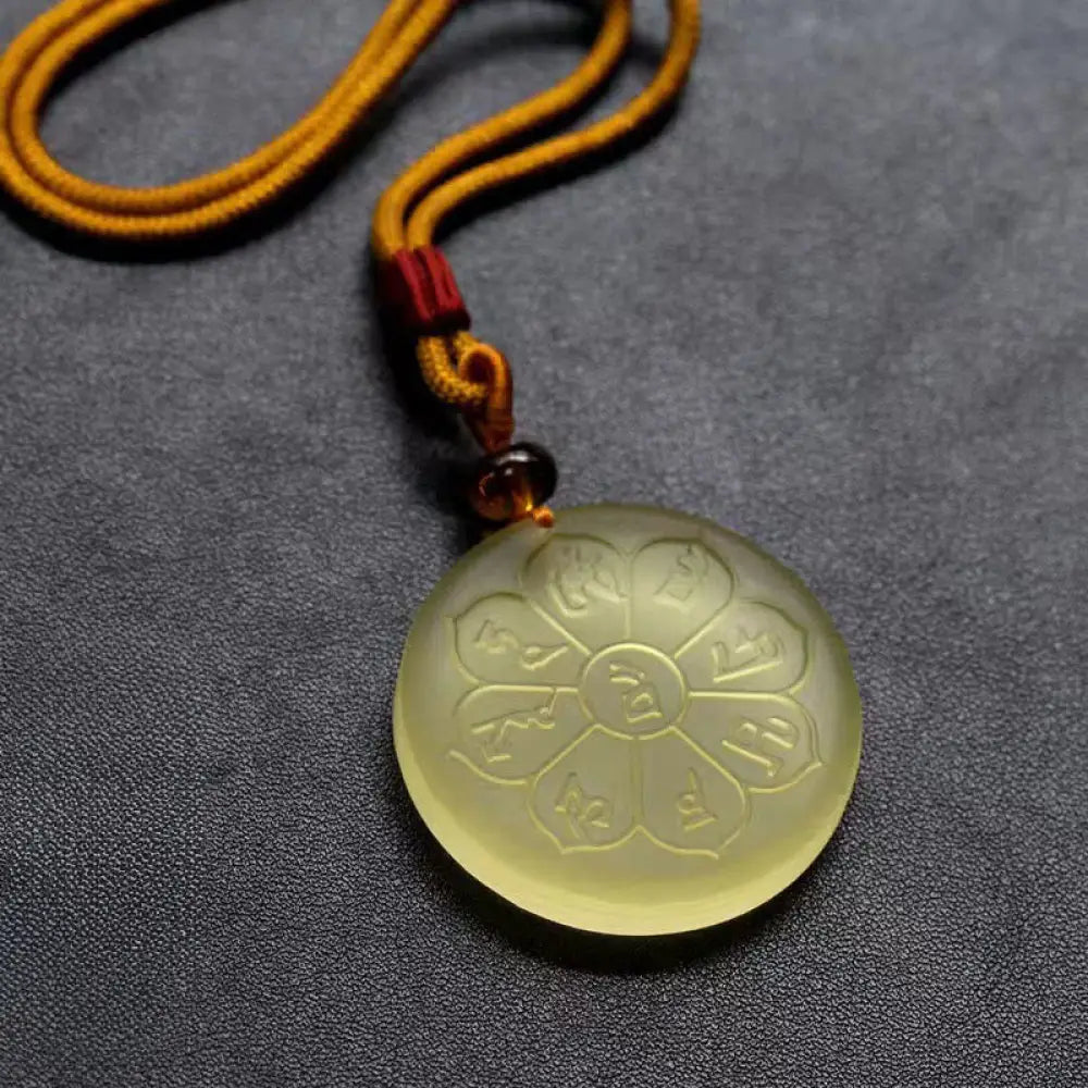 Buddha Stones Liuli Crystal Wealth God Mantra Abundance Eight-petal Shape Necklace Pendant - BWOOOH - Liuli Crystal