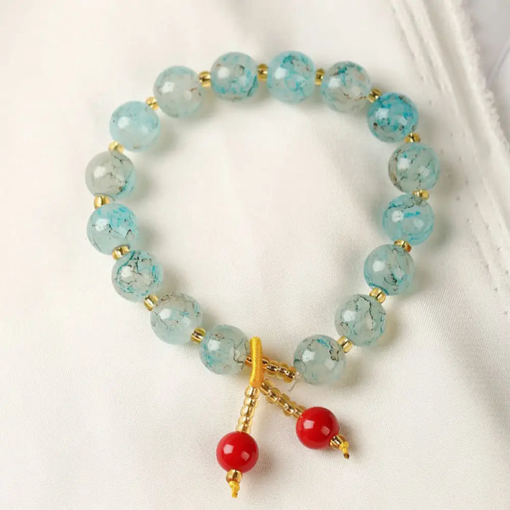 Buddha Stones Liuli Glass Bead Blessing Harmony Bracelet - BWOOOH - Light Blue - Bracelet