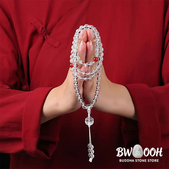BWOOOH Liuli Lotus 108 round bead enlightenment mala, 8mm Liuli beads, premium elastic string, delicate lotus symbol, meditation accessory for spiritual balance and focus. - View 5
