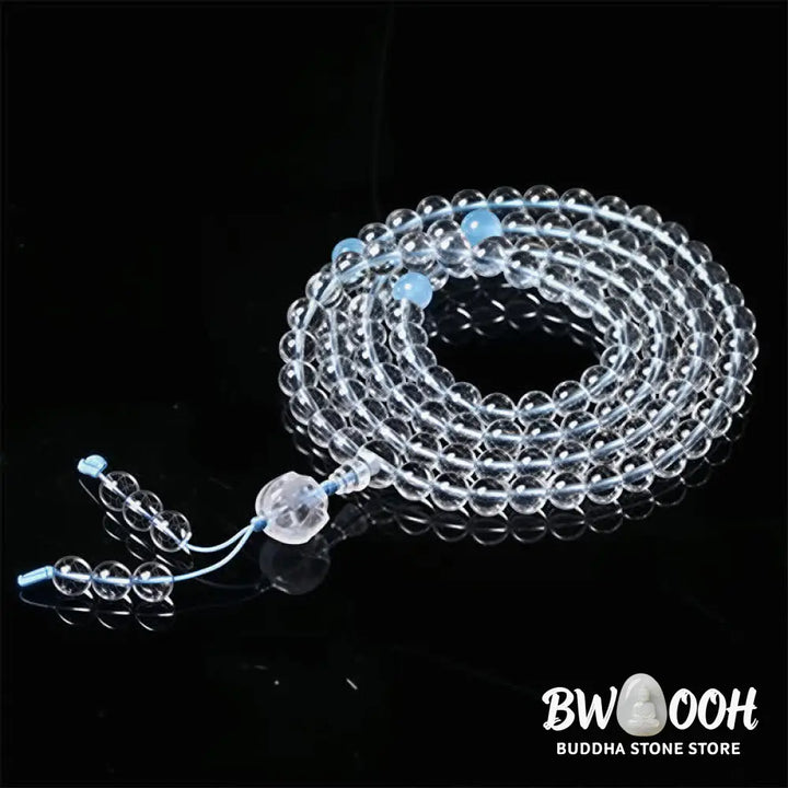 BWOOOH Liuli Lotus 108 round bead enlightenment mala, 8mm Liuli beads, premium elastic string, delicate lotus symbol, meditation accessory for spiritual balance and focus. - View 8