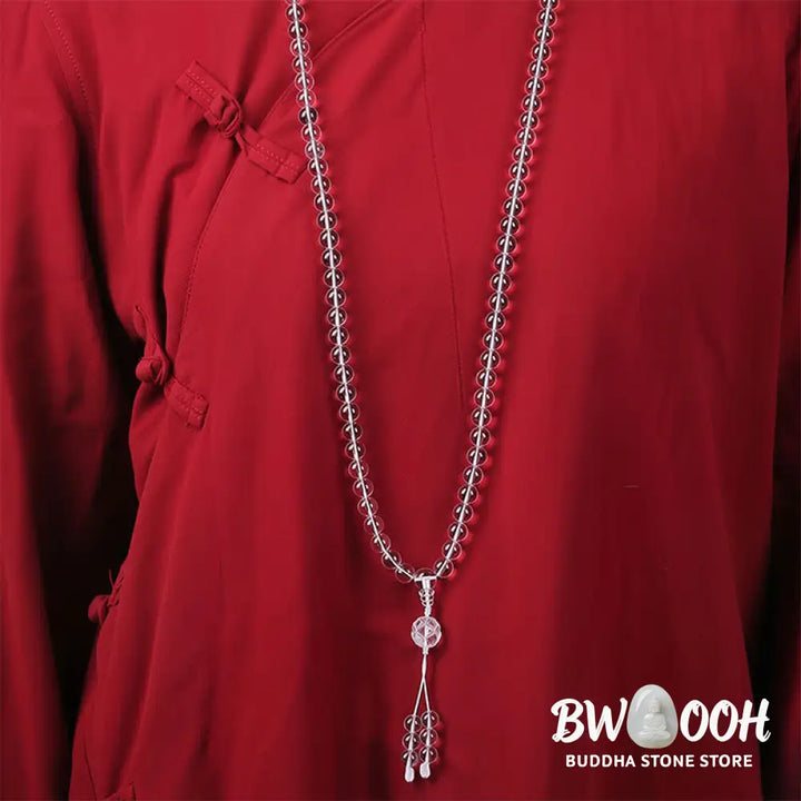 BWOOOH Liuli Lotus 108 round bead enlightenment mala, 8mm Liuli beads, premium elastic string, delicate lotus symbol, meditation accessory for spiritual balance and focus. - View 10