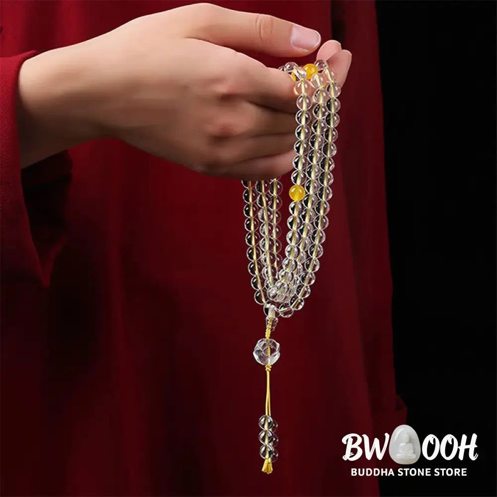 BWOOOH Liuli Lotus 108 round bead enlightenment mala, 8mm Liuli beads, premium elastic string, delicate lotus symbol, meditation accessory for spiritual balance and focus. - View 12