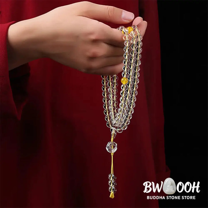 BWOOOH Liuli Lotus 108 round bead enlightenment mala, 8mm Liuli beads, premium elastic string, delicate lotus symbol, meditation accessory for spiritual balance and focus. - View 12