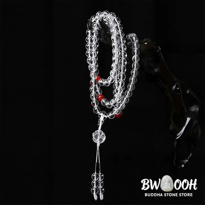 BWOOOH Liuli Lotus 108 round bead enlightenment mala, 8mm Liuli beads, premium elastic string, delicate lotus symbol, meditation accessory for spiritual balance and focus. - View 4