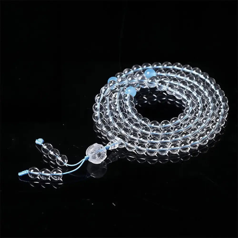 BWOOOH Liuli Lotus 108 round bead enlightenment mala, 8mm Liuli beads, premium elastic string, delicate lotus symbol, meditation accessory for spiritual balance and focus. - View 7