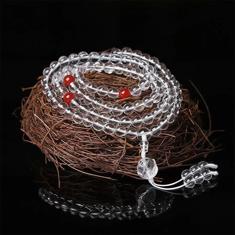 BWOOOH Liuli Lotus 108 round bead enlightenment mala, 8mm Liuli beads, premium elastic string, delicate lotus symbol, meditation accessory for spiritual balance and focus.