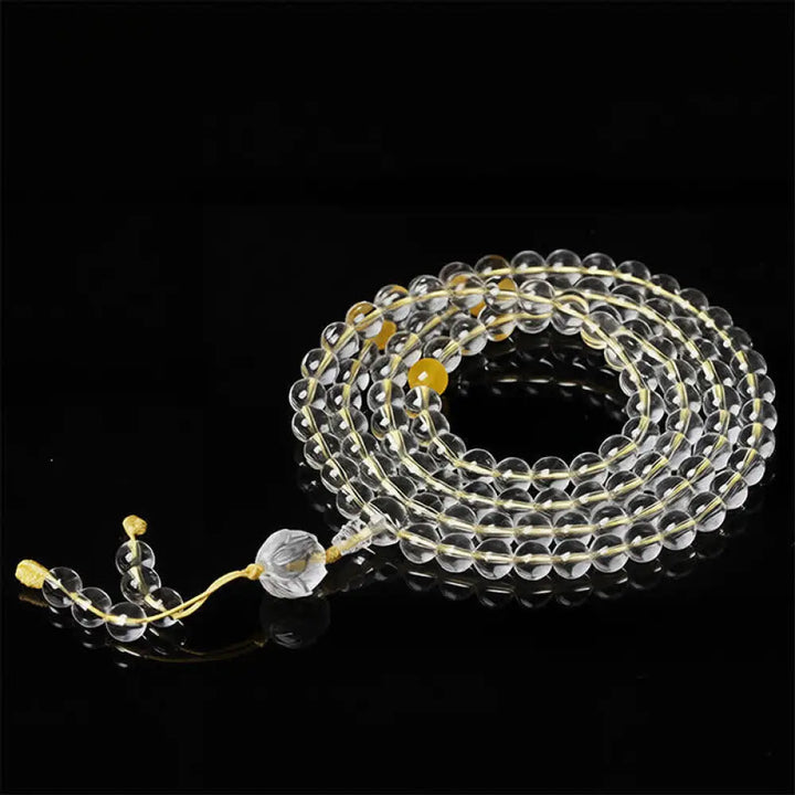 BWOOOH Liuli Lotus 108 round bead enlightenment mala, 8mm Liuli beads, premium elastic string, delicate lotus symbol, meditation accessory for spiritual balance and focus. - View 11