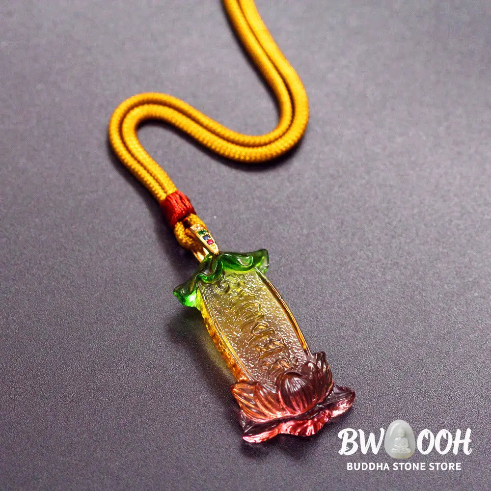 Buddha Stones Buddha Liuli Lotus Six Character Om Mani Padme Hum Peace Necklace - BWOOOH - Six Character Card (Necklace