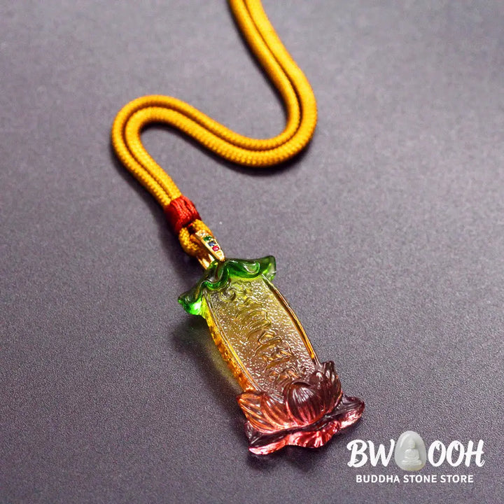 Buddha Stones Buddha Liuli Lotus Six Character Om Mani Padme Hum Peace Necklace - BWOOOH - Six Character Card (Necklace