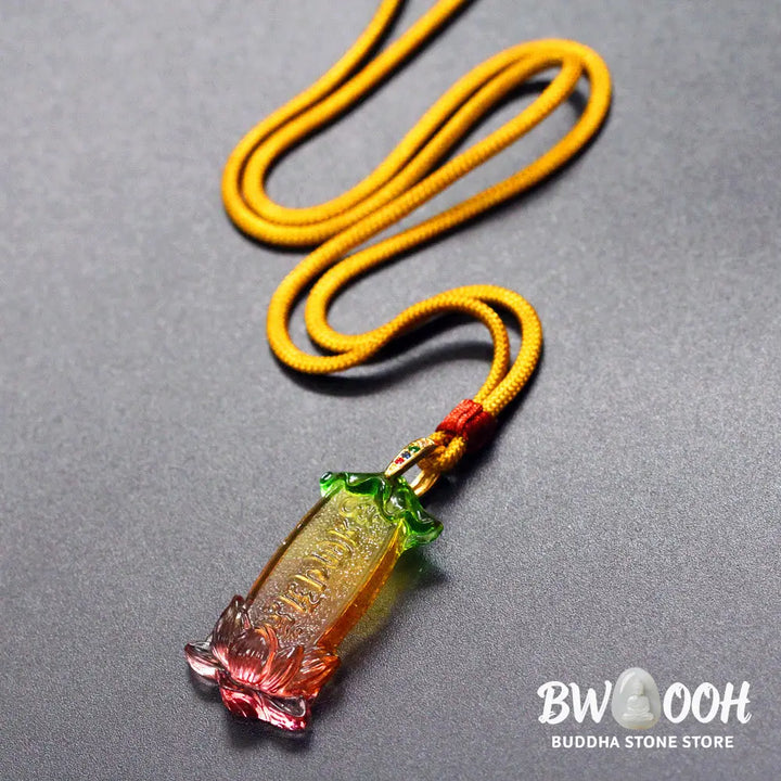 Buddha Stones Buddha Liuli Lotus Six Character Om Mani Padme Hum Peace Necklace - BWOOOH - Six Character Card (Necklace