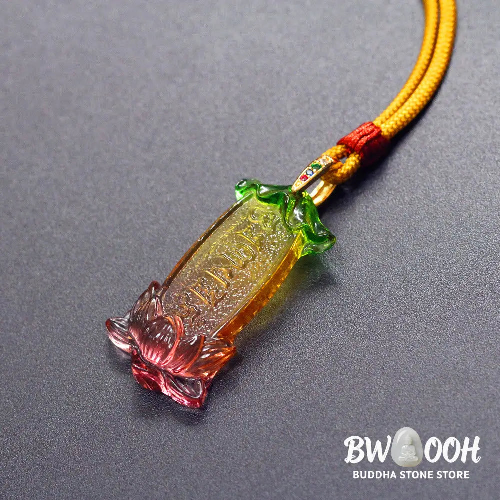 Buddha Stones Buddha Liuli Lotus Six Character Om Mani Padme Hum Peace Necklace - BWOOOH - Six Character Card (Necklace