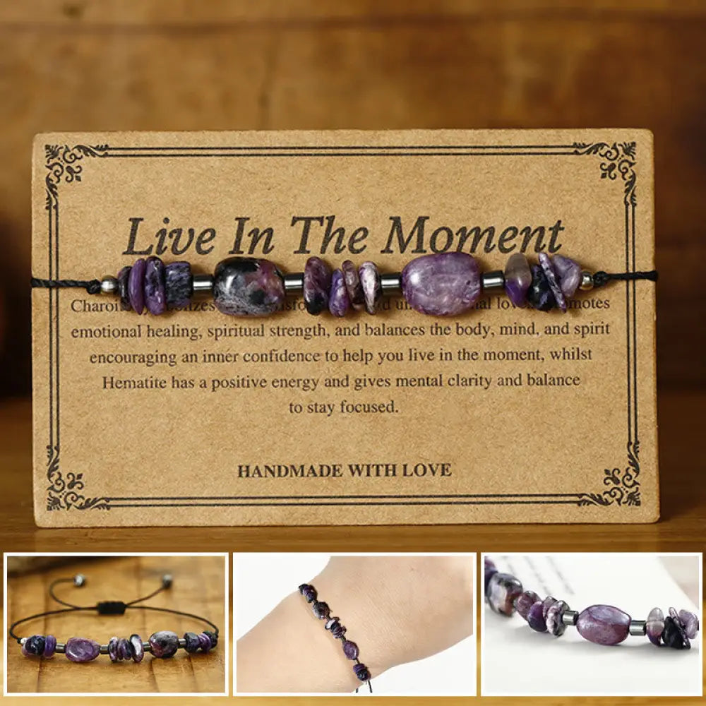 BWOOOH Live In The Moment Charoite Hematite Powerful Bracelet — Hematite crystal healing bracelet for spiritual healing an...