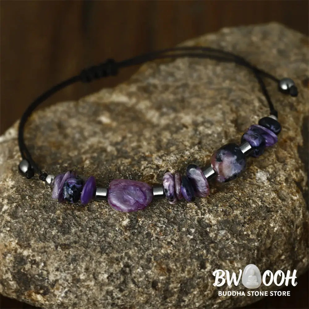 Buddha Stones Live In The Moment Charoite Hematite Powerful Bracelet - BWOOOH - Live In The Moment(Wrist Circumference