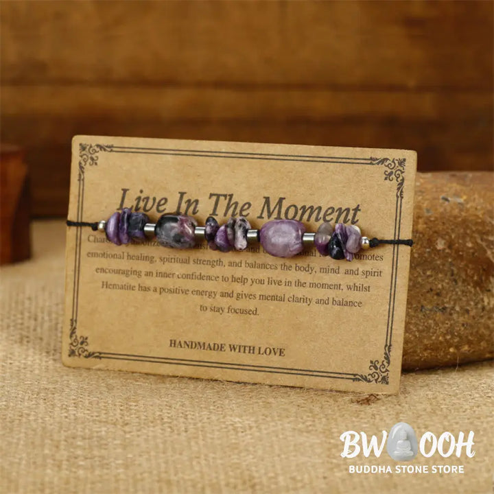 Buddha Stones Live In The Moment Charoite Hematite Powerful Bracelet - BWOOOH - Live In The Moment(Wrist Circumference